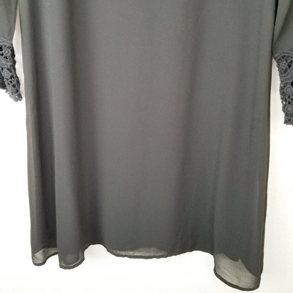 Want and Need Crochet Sleeve Shift Dress Black - Picture 3 of 14